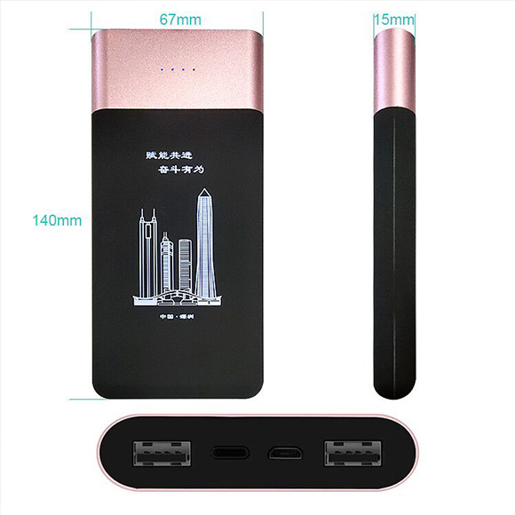 2020 newest type c fast charge Shaking or touching LED light on 10000mAh power bank LWS-001